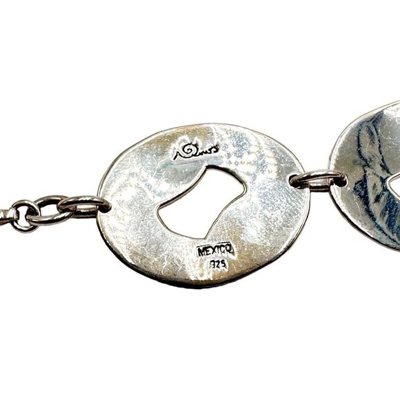 Designer Mexico Sterling Silver Patterned Oval Link 7 Inch Bracelet - Picture 3 of 5
